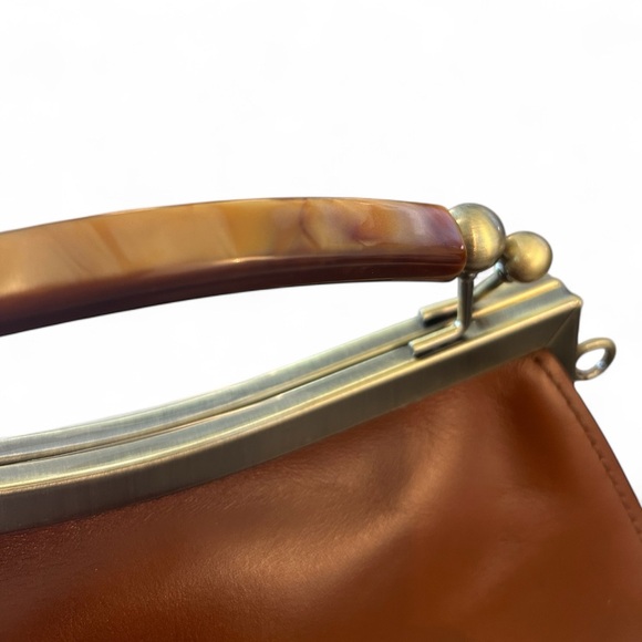 Patricia Nash Florence Tan Leather Kelmscott Frame Satchel New With Tags - Picture 6 of 13